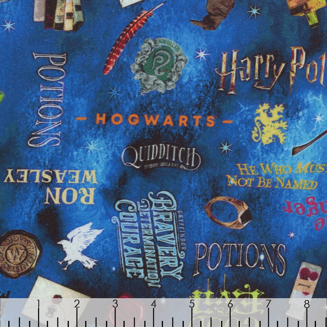 Benartex Harry Potter Blue Magic Words Voldemort Hogwarts 108 Inch